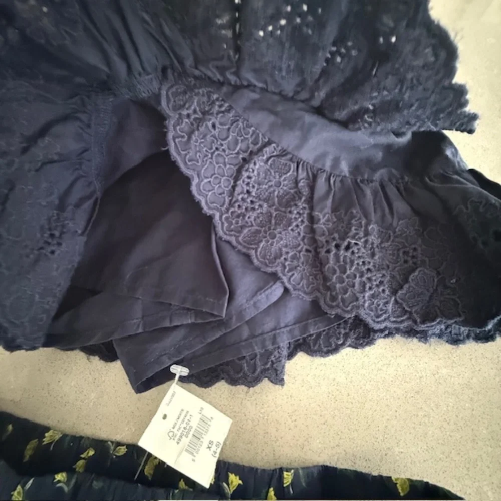 New Two Girl XS Gap Navy Eyelet & Navy Tiered Flowered Skirts NWT